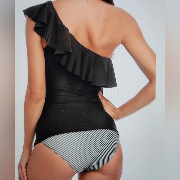 NWT 2 Piece One Shoulder Ruffle Ruched Side Slimming Swim Bathing Suit 18w - Picture 6 of 13
